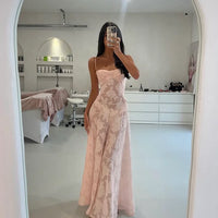 Hire HOUSE OF CB Seren Soft Pink Floral Lace Back Maxi Dress
