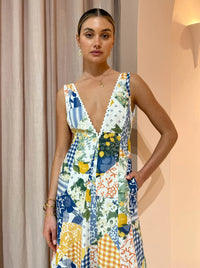 Hire BY NICOLA Wavy Maxi Dress In Lemon Patchwork