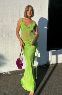 Hire CHRISTOPHER ESBER Sheer Torso Cowl Silk Satin Gown in Apple