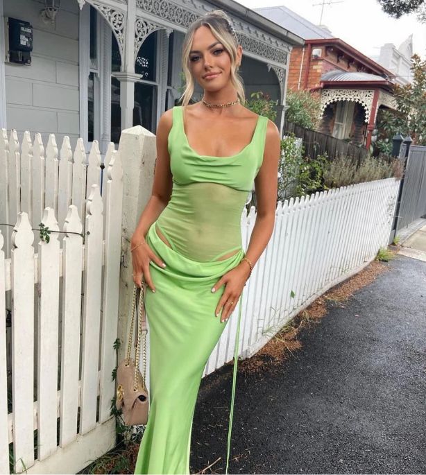 Hire CHRISTOPHER ESBER Sheer Torso Cowl Silk Satin Gown in Apple