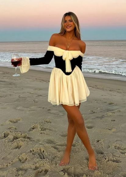 Hire HOUSE OF CB Alana Black & Cream Off Shoulder Mini Dress ...