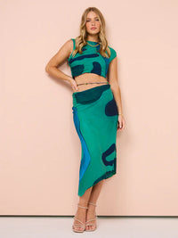 Hire SIR THE LABEL Frankie Set Gathered top and Midi Dress In Emerald Reflection