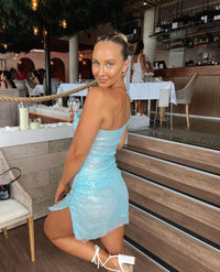 Hire CULT NAKED Blu Moon Mini Dress in Sky Blue Sheer