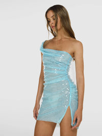 Hire CULT NAKED Blu Moon Mini Dress in Sky Blue Sheer