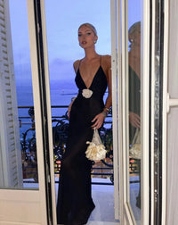 Hire HELSA STUDIO Sheer Deep V Long Slip Dress in Black