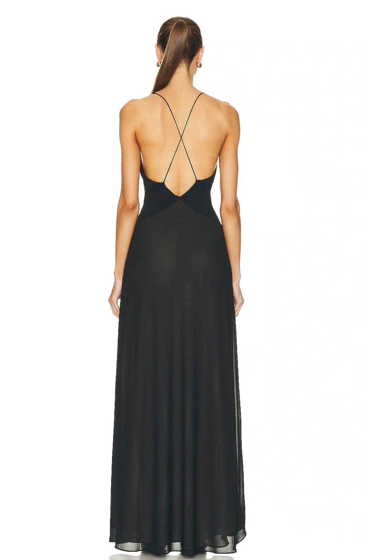 Hire HELSA STUDIO Sheer Deep V Long Slip Dress in Black