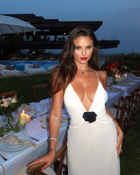 Hire HELSA STUDIO Sheer Deep V Long Slip Dress in Cream White