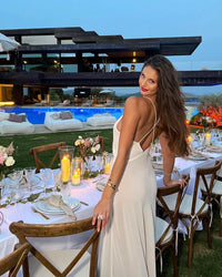 Hire HELSA STUDIO Sheer Deep V Long Slip Dress in Cream White