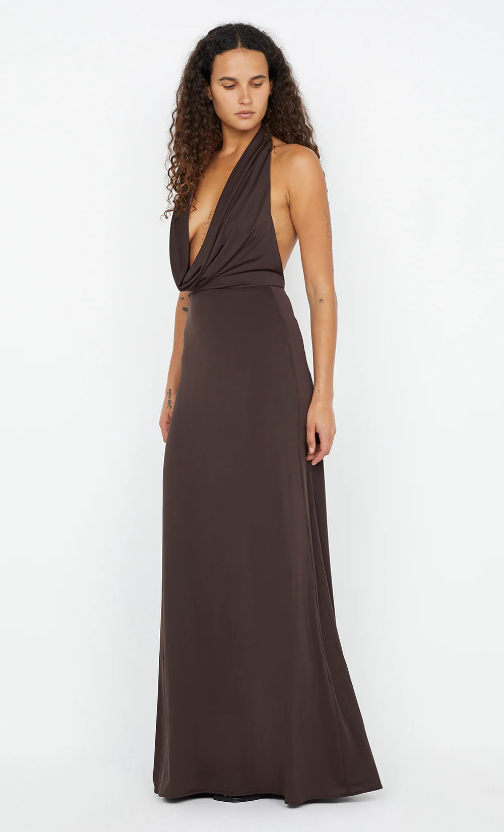 Hire BEC+BRIDGE Nessie Cowl Neck Maxi Dress in Dark Chocolate