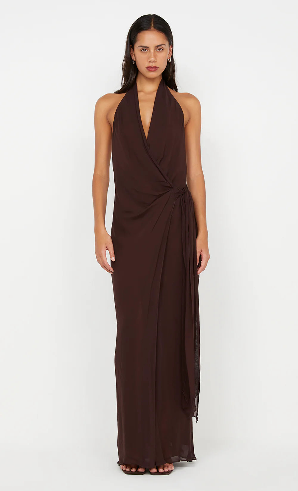 Hire BEC+BRIDGE Soneva Wrap Maxi Dress in Dark Chocolate Brown