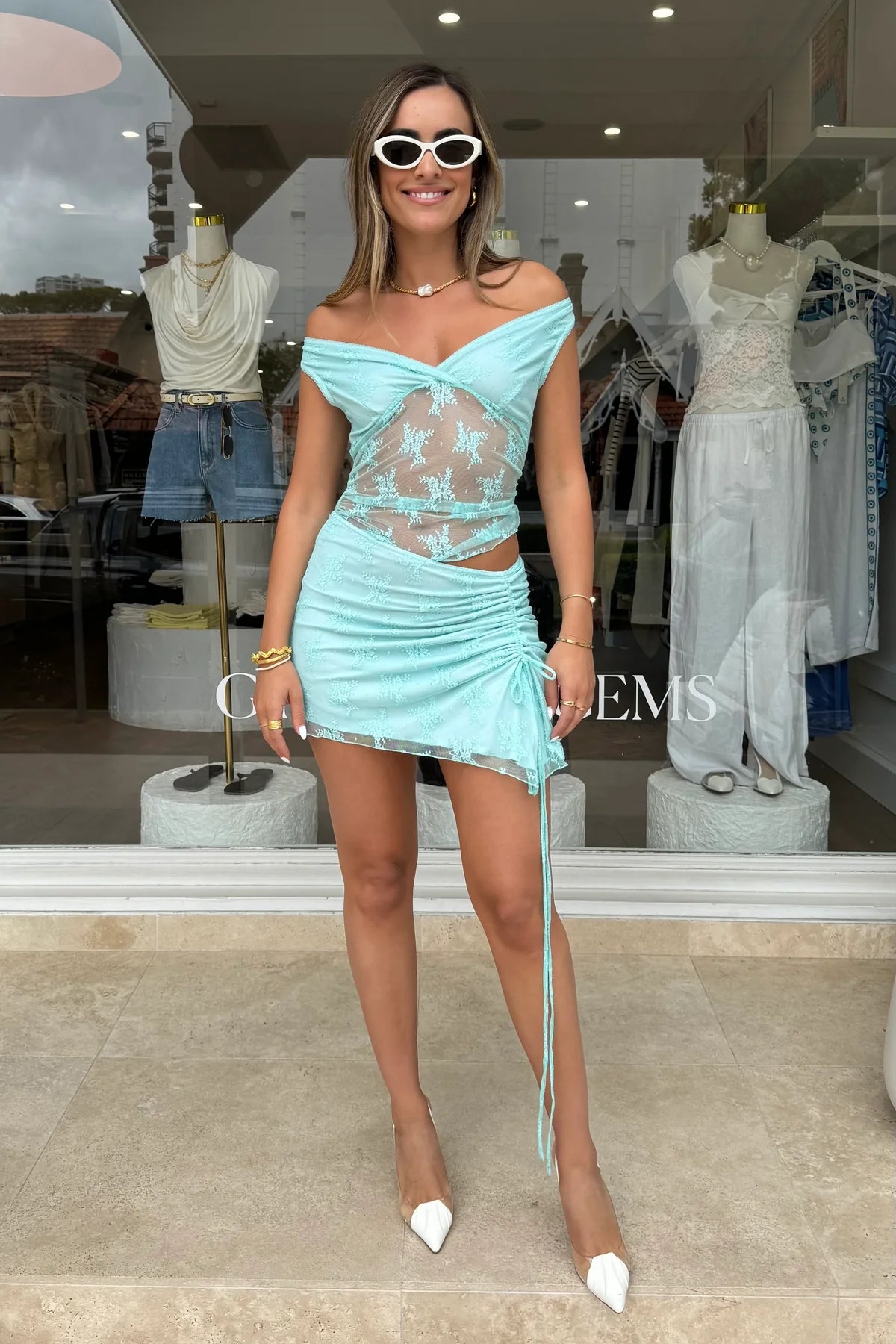 Hire BENNI Margot Mini Dress in Aquamarine