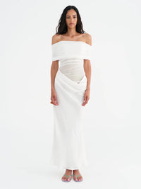 Hire BENNI Nico Off Shoulder Maxi Dress in White