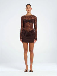 Hire BENNI Oskar Mini Dress in Brown Lace