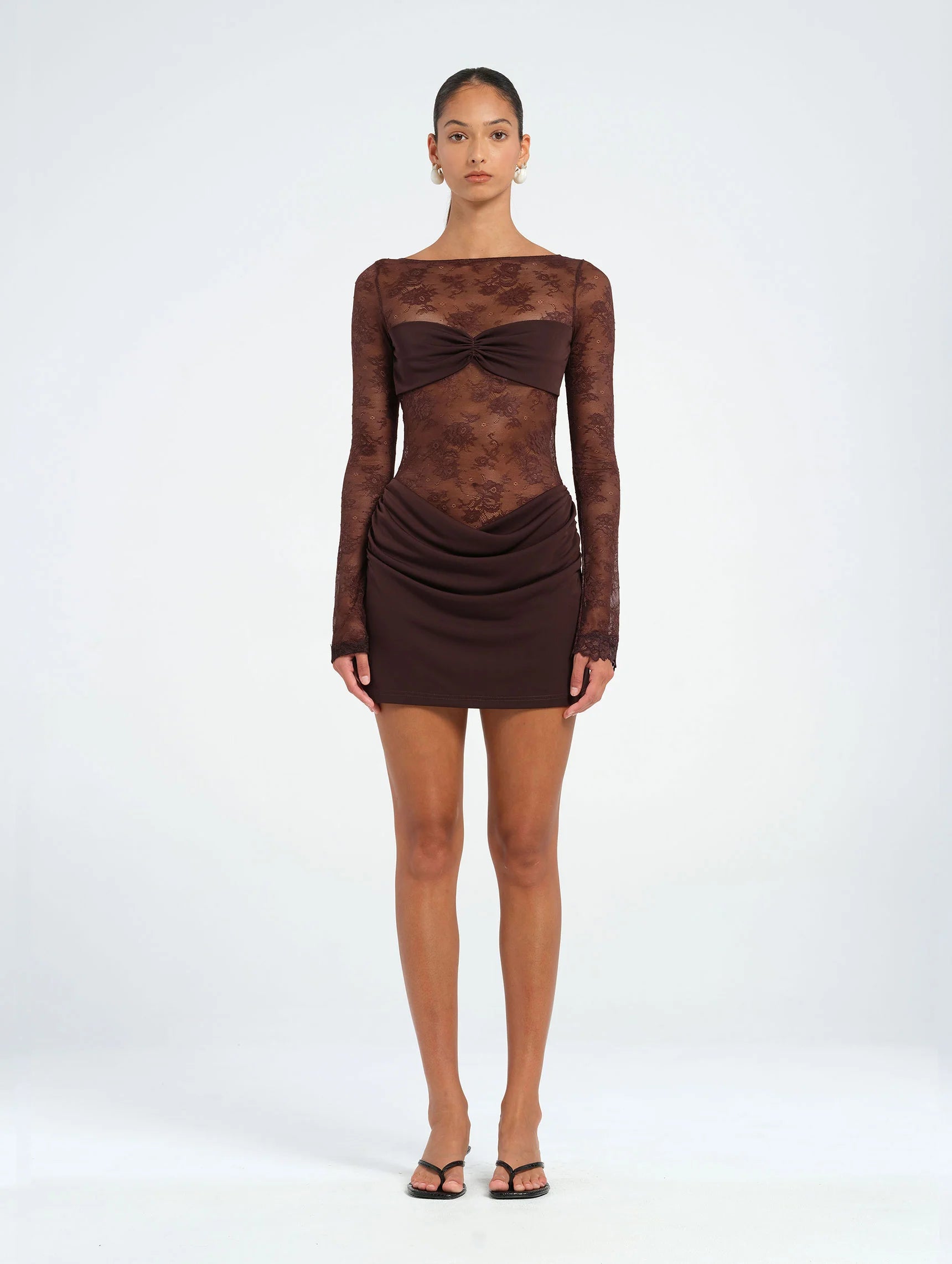 Hire BENNI Oskar Mini Dress in Brown Lace