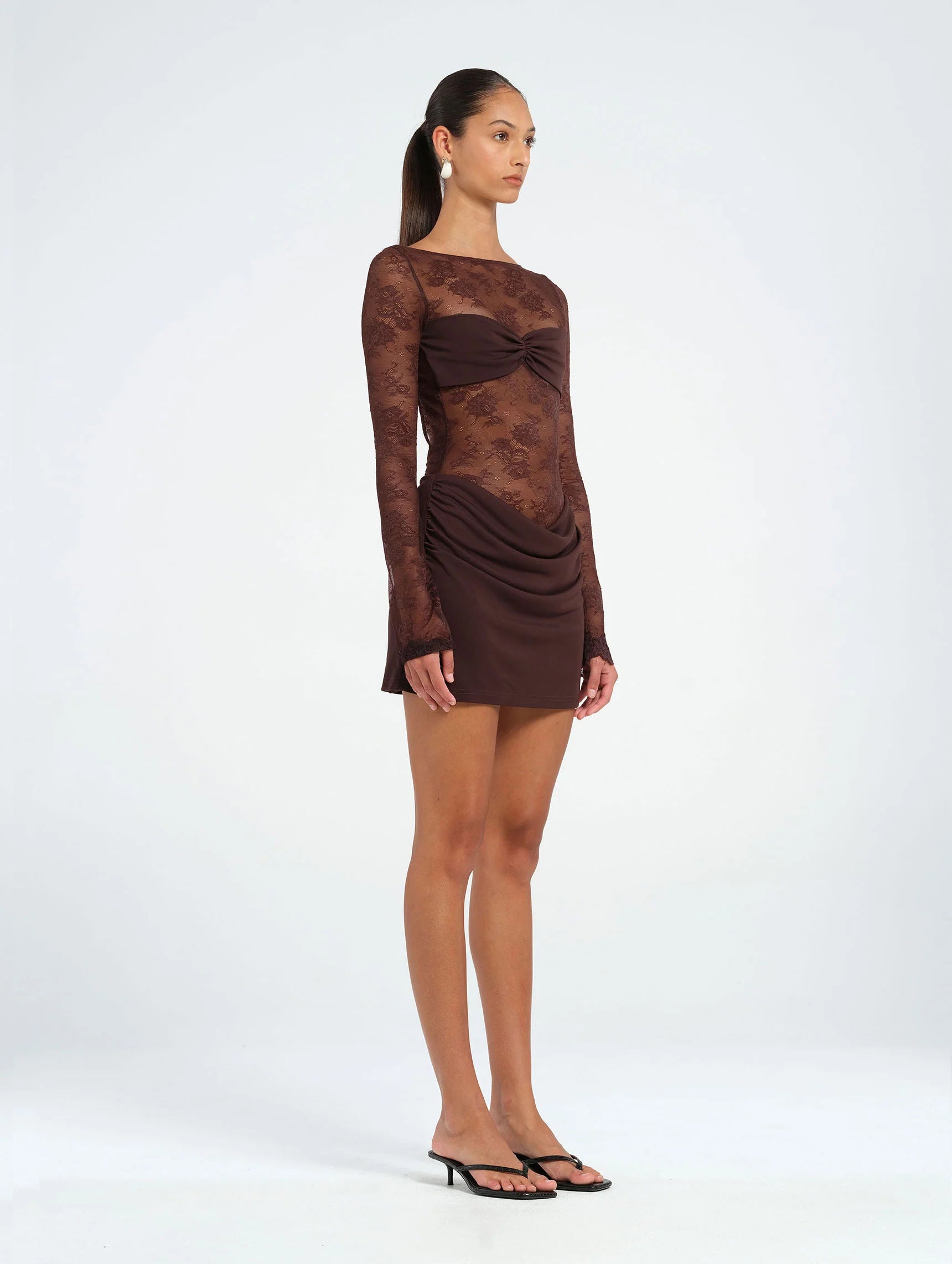 Hire BENNI Oskar Mini Dress in Brown Lace