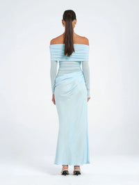 Hire BENNI Yasmin Off Shoulder Maxi Dress in Baby Blue
