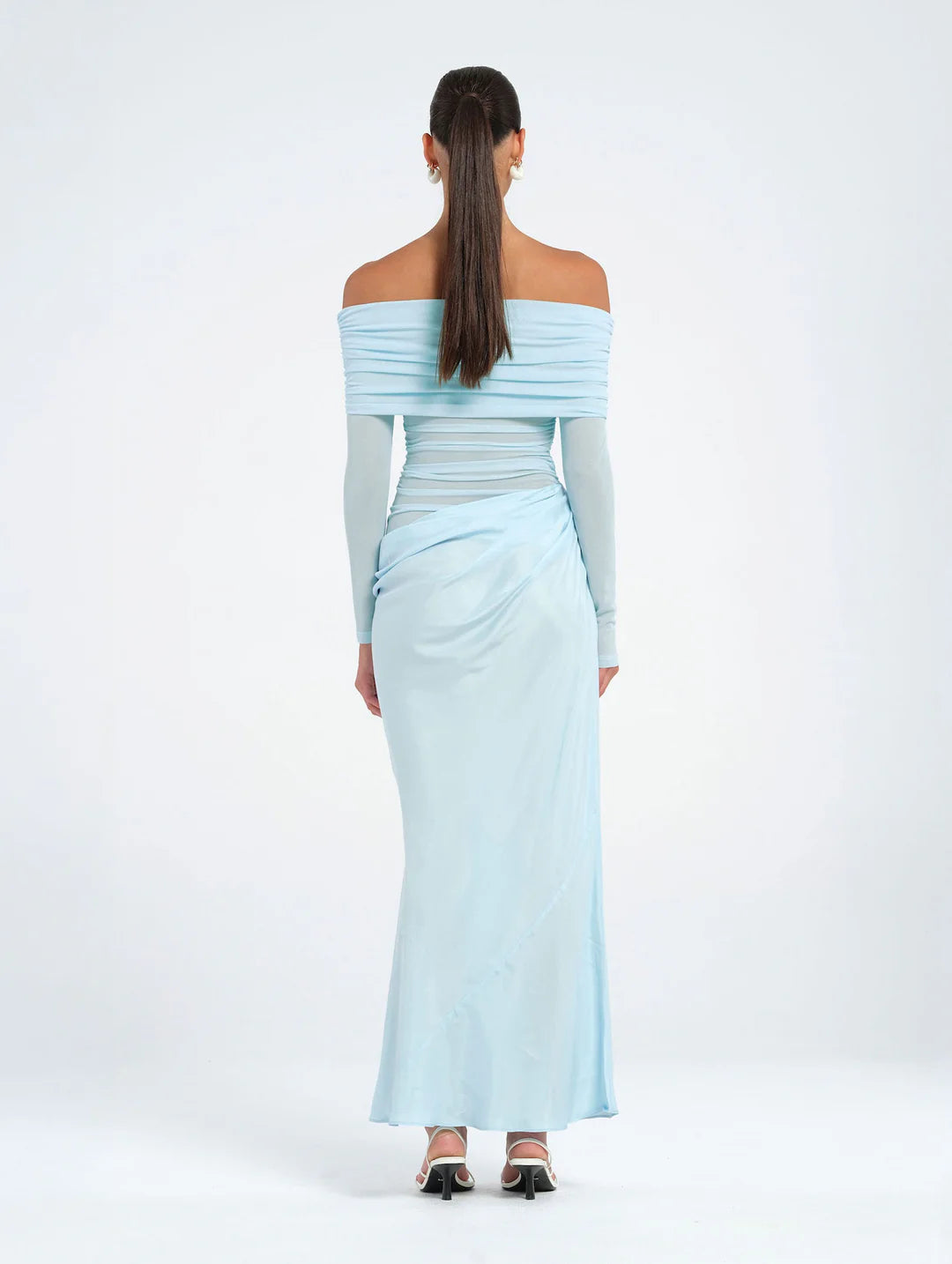 Hire BENNI Yasmin Off Shoulder Maxi Dress in Baby Blue