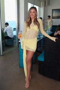 Hire DECONDUARTE Ortigia Lace Mini Dress in Baby Yellow