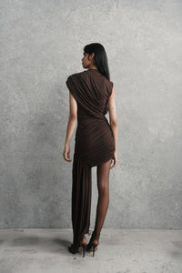 Hire DE LA VALI Ravenna Mini Dress in Chocolate Brown Jersey