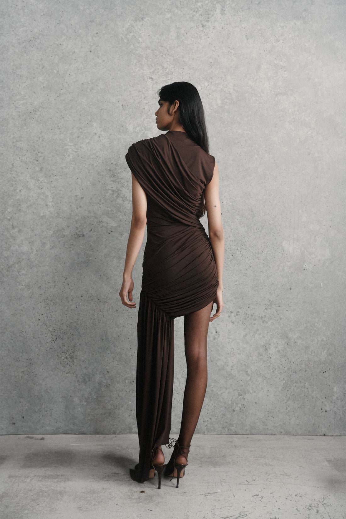 Hire DE LA VALI Ravenna Mini Dress in Chocolate Brown Jersey