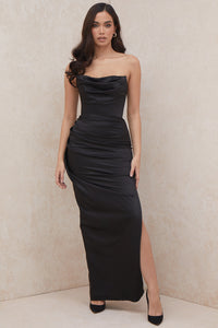 Hire HOUSE OF CB Adrienne Satin Strapless Gown in Black