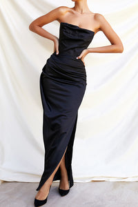 Hire HOUSE OF CB Adrienne Satin Strapless Gown in Black