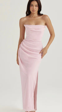 Hire HOUSE OF CB Adrienne Strapless Gown in Pink Blush