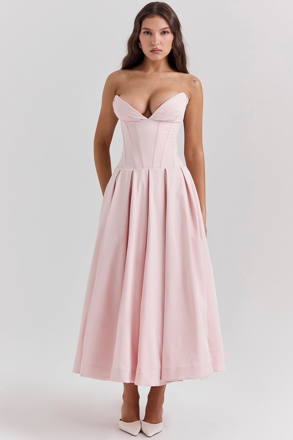 Hire HOUSE OF CB Lady Strapless Midi Dress in Ballerina Pink