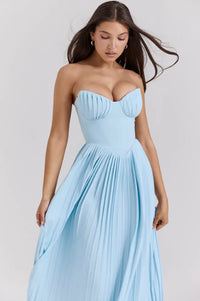 Hire HOUSE OF CB Marcella Ocean Blue Pleated Maxi Dress