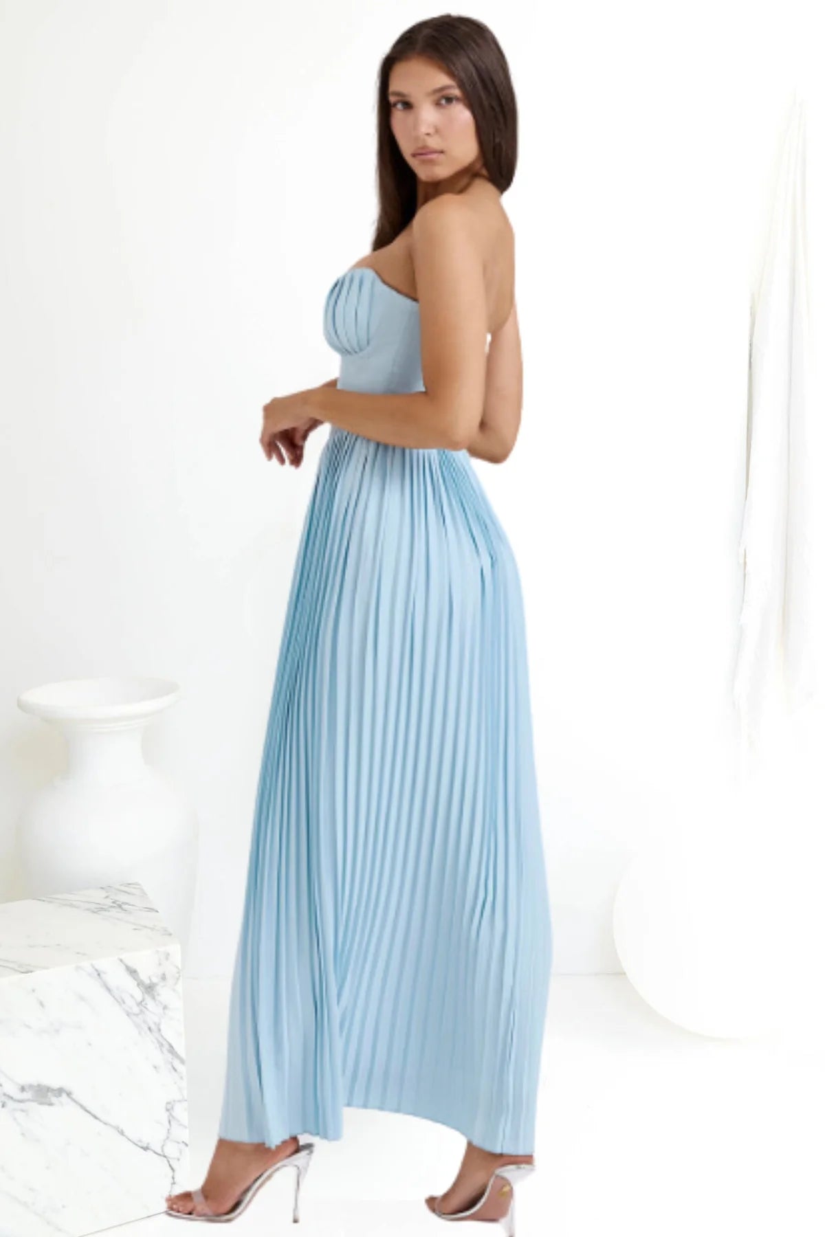 Hire HOUSE OF CB Marcella Ocean Blue Pleated Maxi Dress
