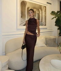Hire KOOKAI Prato Set High Cowl Neck and Slip Skirt in Mahogany