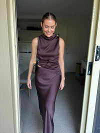 Hire KOOKAI Prato Set High Cowl Neck and Slip Skirt in Mahogany