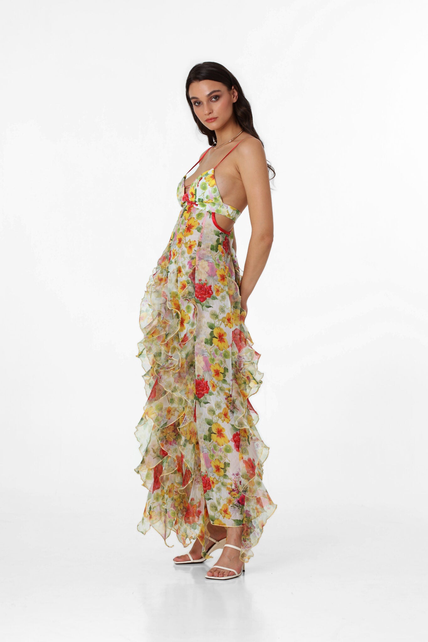 Hire MENTI SANTORINI Iris Flower Dress in Baroque Sheer Floral Chiffon
