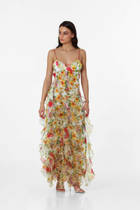 Hire MENTI SANTORINI Iris Flower Dress in Baroque Sheer Floral Chiffon
