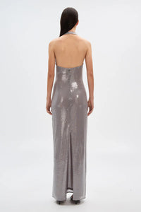 Hire MISHA Alusia Sequin Maxi Dress in Pewter Silver