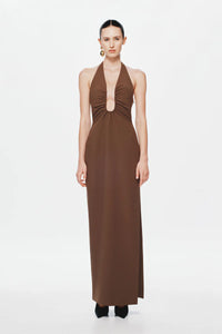 Hire MISHA Alusia Stretch Twill Maxi Dress in Mink Brown