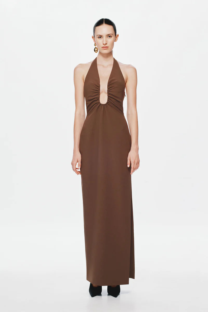 Hire MISHA Alusia Stretch Twill Maxi Dress in Mink Brown