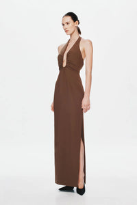 Hire MISHA Alusia Stretch Twill Maxi Dress in Mink Brown