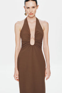 Hire MISHA Alusia Stretch Twill Maxi Dress in Mink Brown
