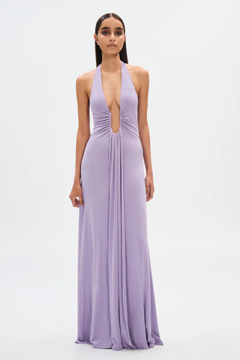 Hire MISHA Jennifer Cupro Maxi Dress in Lilac Purple