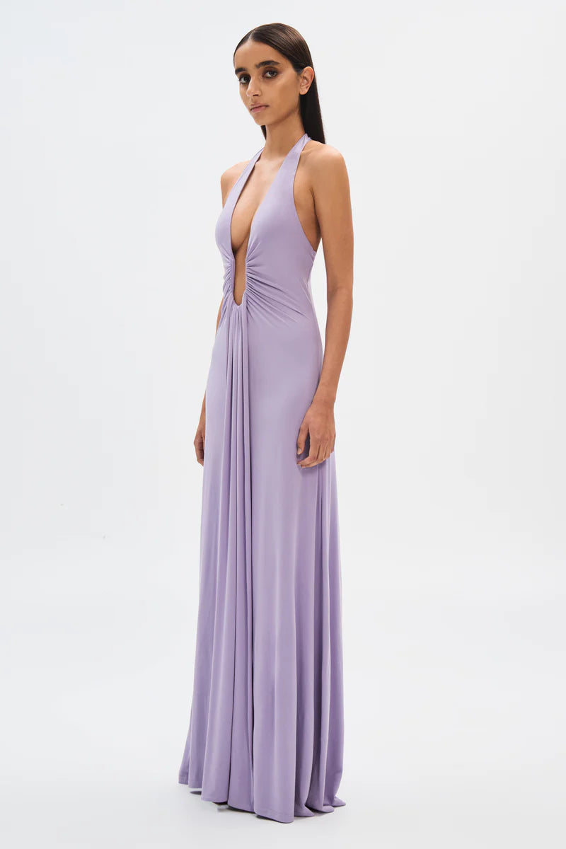 Hire MISHA Jennifer Cupro Maxi Dress in Lilac Purple