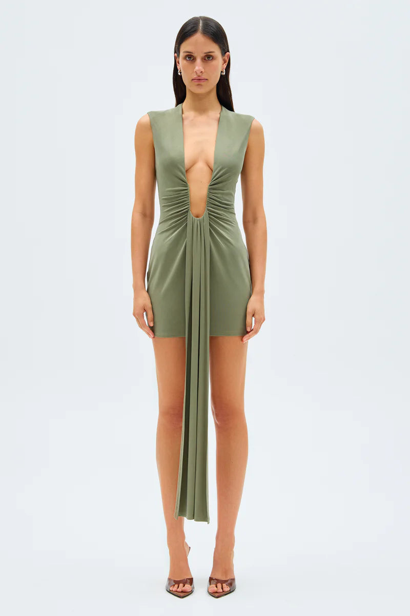 Hire MISHA Jennifer Cupro Mini Dress in Sage Green