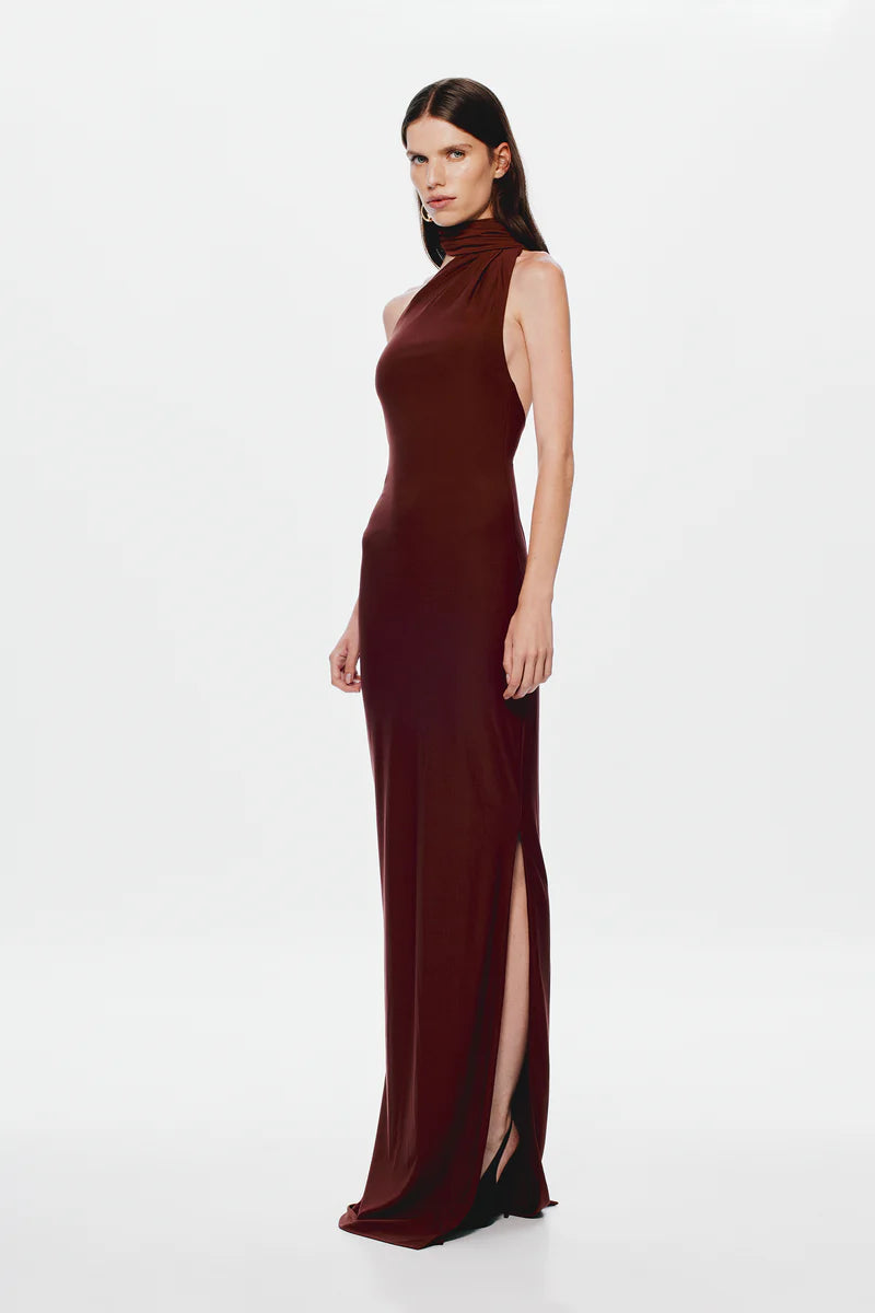 Hire MISHA Nicolette Jersey Maxi Dress in Fig Brown