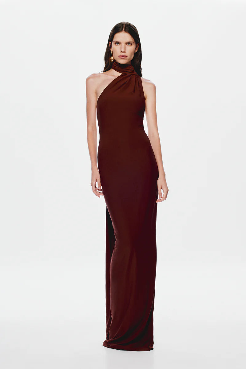 Hire MISHA Nicolette Jersey Maxi Dress in Fig Brown