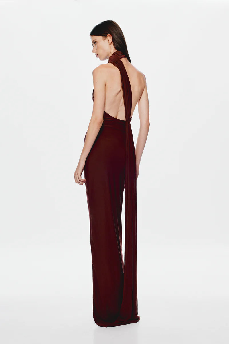 Hire MISHA Nicolette Jersey Maxi Dress in Fig Brown