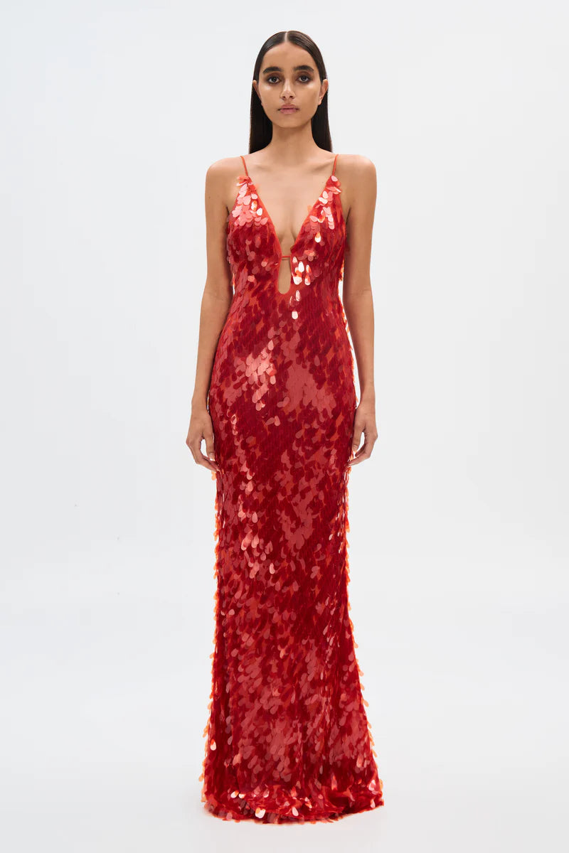 Hire MISHA Sapphire Sequin Maxi Dress in Red
