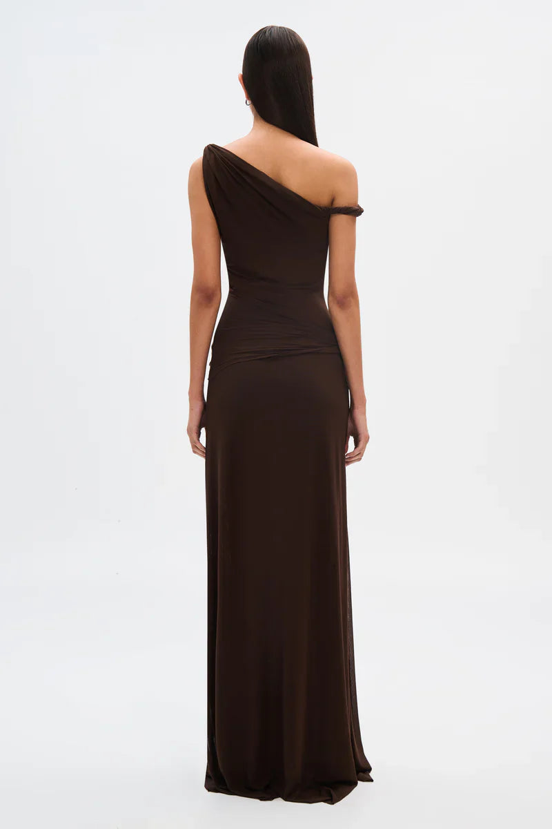 Hire MISHA Sisal Mesh Dress in Espresso Brown
