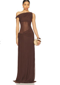 Hire MISHA Sisal Mesh Dress in Espresso Brown