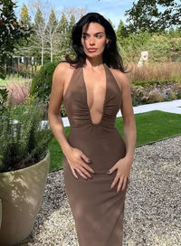 Hire MISHA Alusia Stretch Twill Maxi Dress in Mink Brown