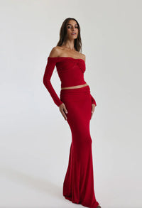 Hire NATALIE ROLT Set Charlotte Skirt and Crop Top in Cherry Red